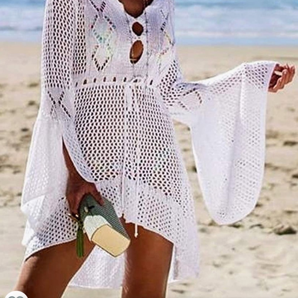 Romantic Bohemian Bell Sleeve Crocheted Lace Cover - Picture 7 of 16